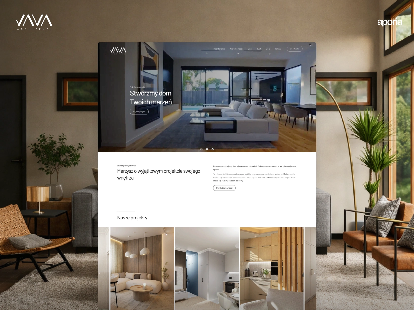 Strona JAVA Architekci zbudowana przez Aporia: premium witryna pracowni z realizacjami i podstronami pod SEO.